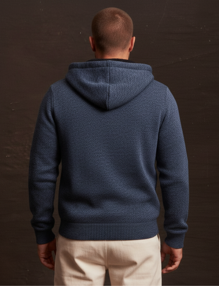 Hooded Lined Sweater Jacket in Denim Tweed