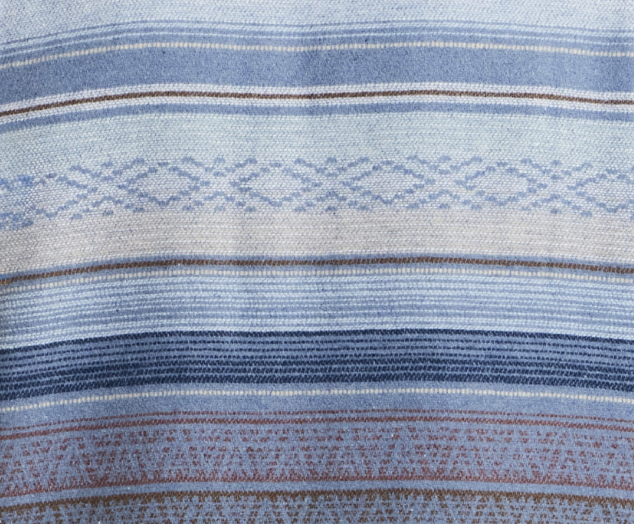 Berber Lined Southwest Rancher Jacket in Dusty Blue fabric design featuring bold Southwest-inspired patterns and colors.