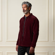 Brushed Corded Shirt Jacket in Fig worn by a male model, showcasing soft brushed corded texture and relaxed fit.