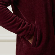 Brushed Corded Shirt Jacket in Fig showcasing soft brushed fabric and side welt pockets.