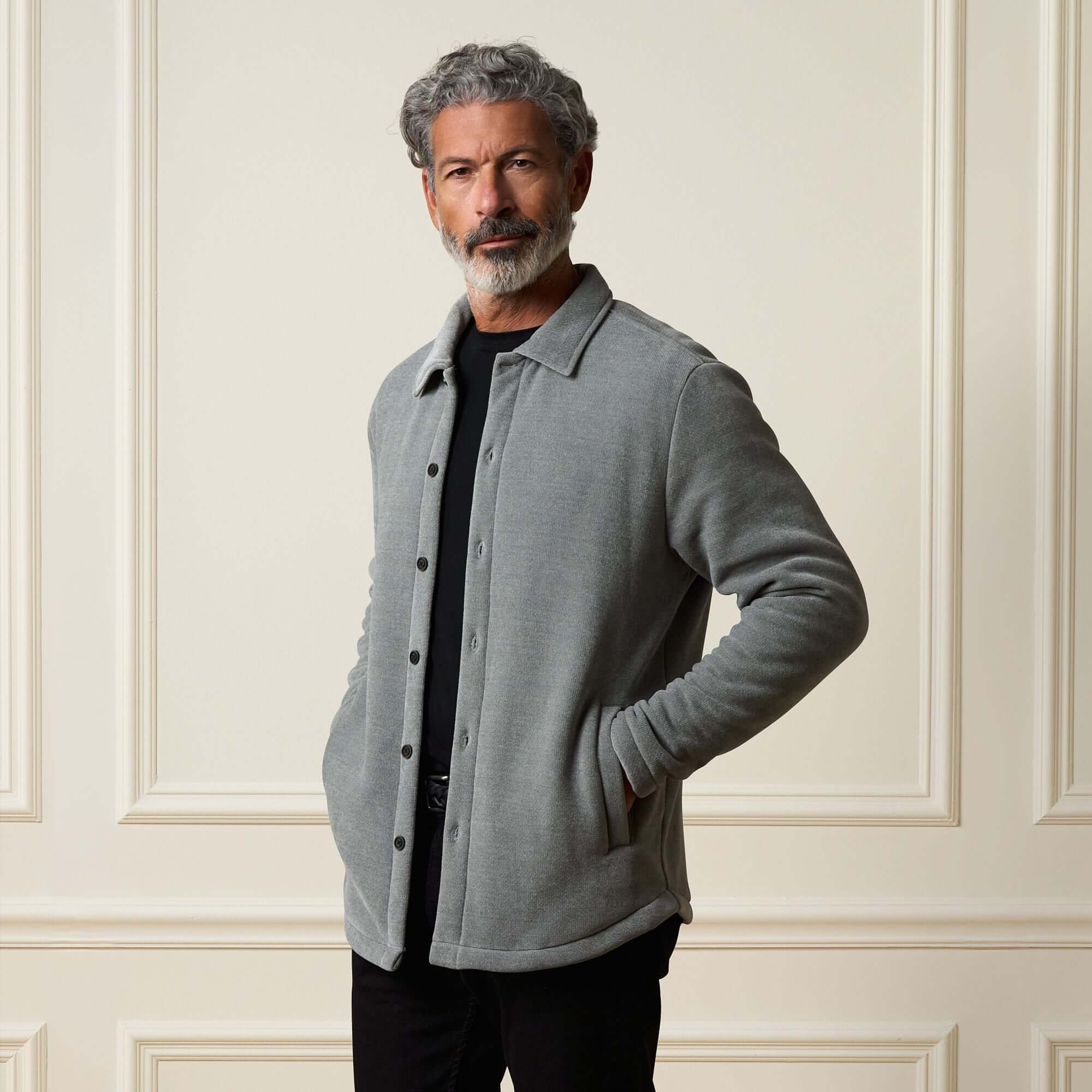 Vintage & Black Men's Brushed Corded Button-Front Shirt Jacket - Gray - SMALL Vintage & Black Men's Brushed Corded Button-Front Shirt Jacket - Gray - SMALL