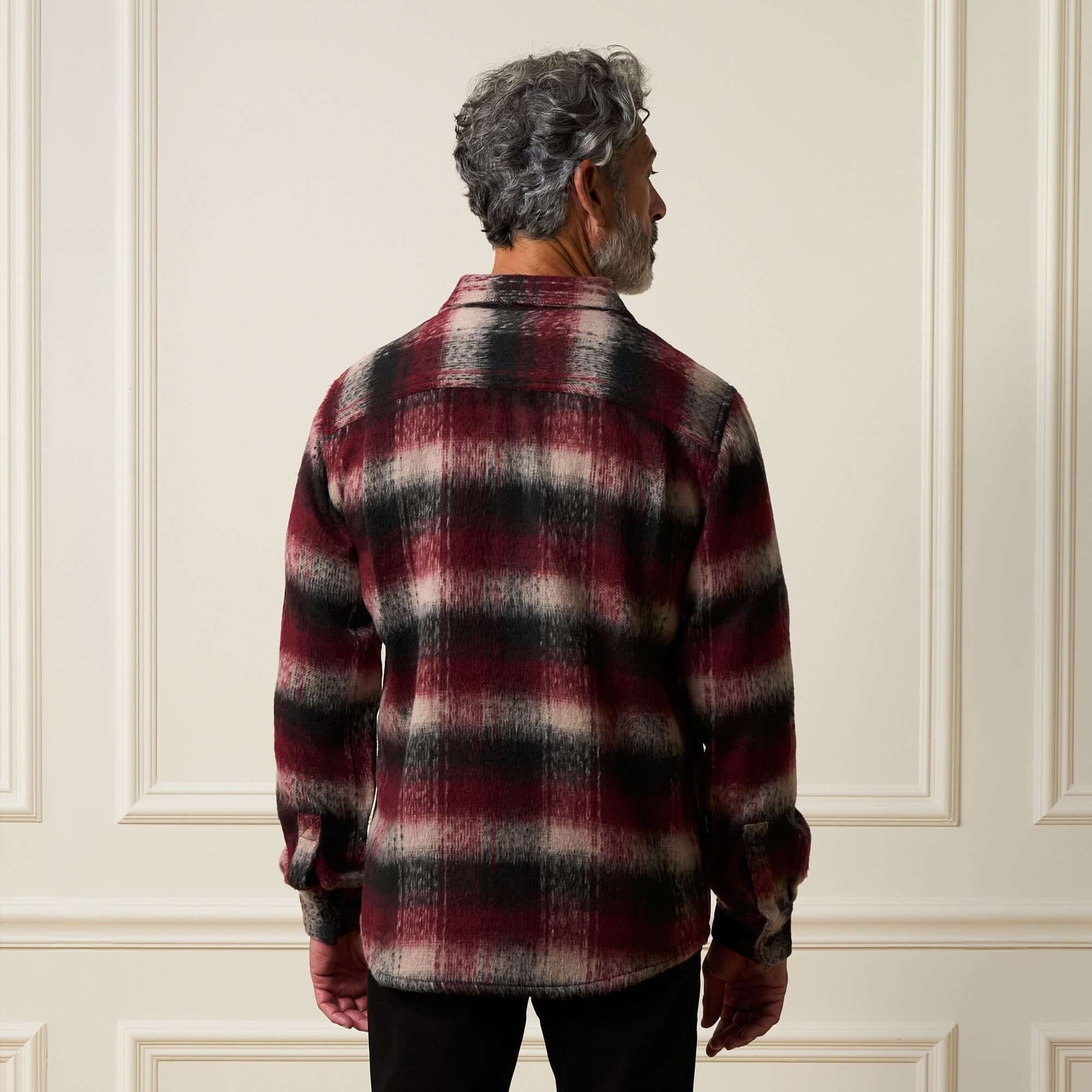 Vintage & Black Men's Brushed Plaid Pattern Long-Sleeve Shirt Jacket - Burgundy - Medium Vintage & Black Men's Brushed Plaid Pattern Long-Sleeve Shirt Jacket - Burgundy - Medium