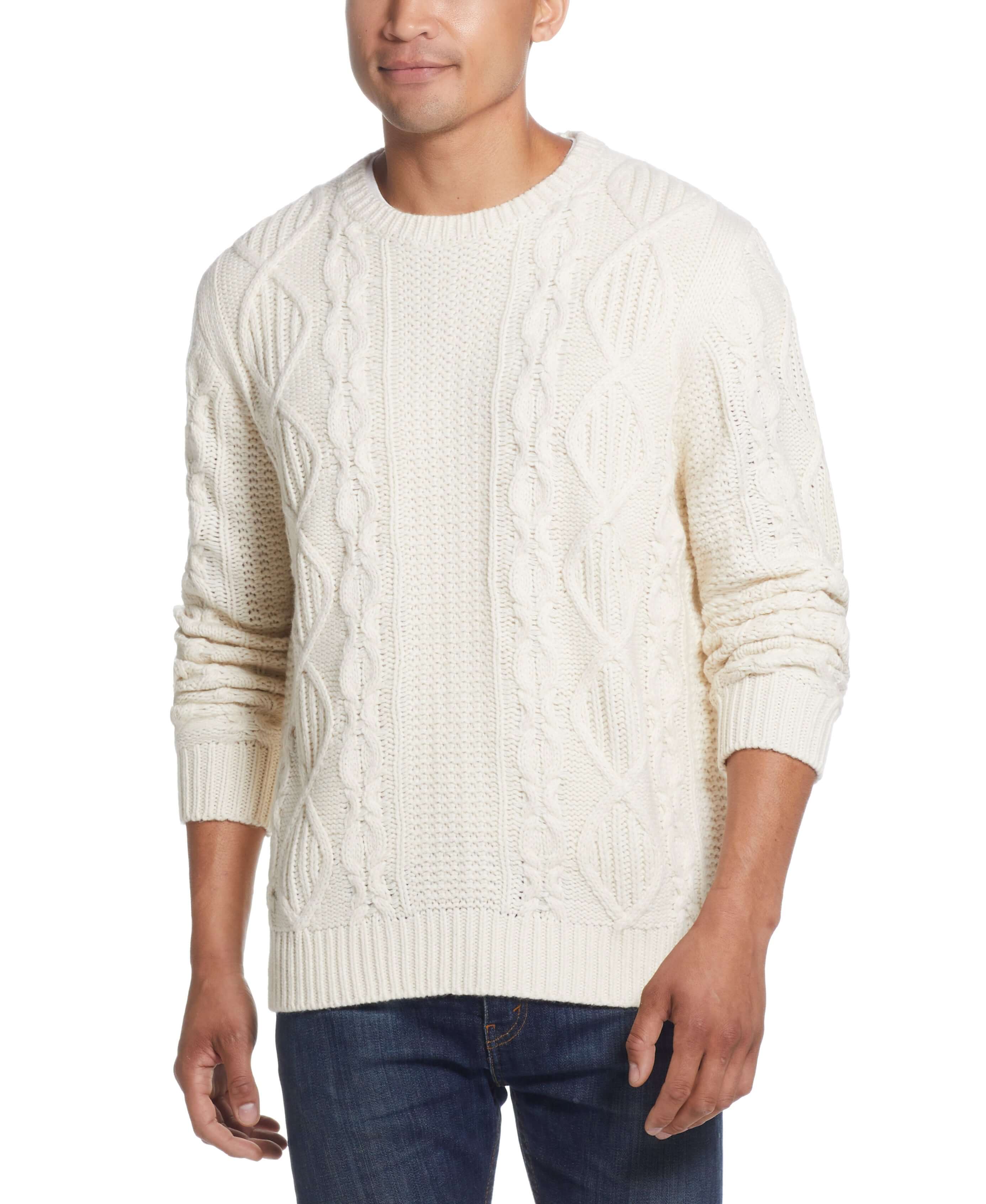 Cable Crew Neck Sweater In Ecru