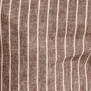 Chambray Stripe Drawstring Short in Brown Stripe fabric close-up featuring lightweight brown linen-cotton with vertical stripes.