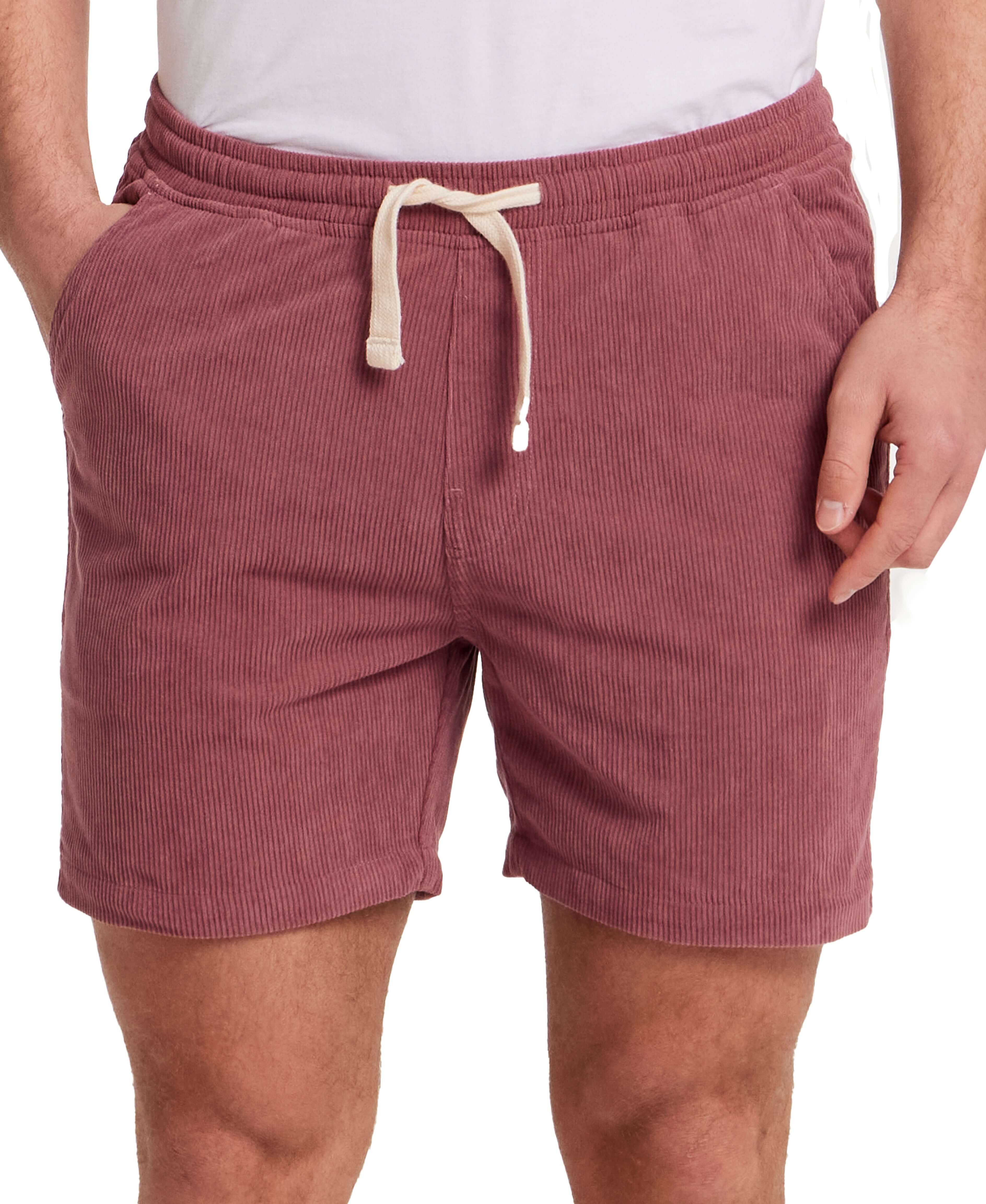 6" Corduroy Cabana Short in Rose Brown featuring stretch waistband and side slash pockets.