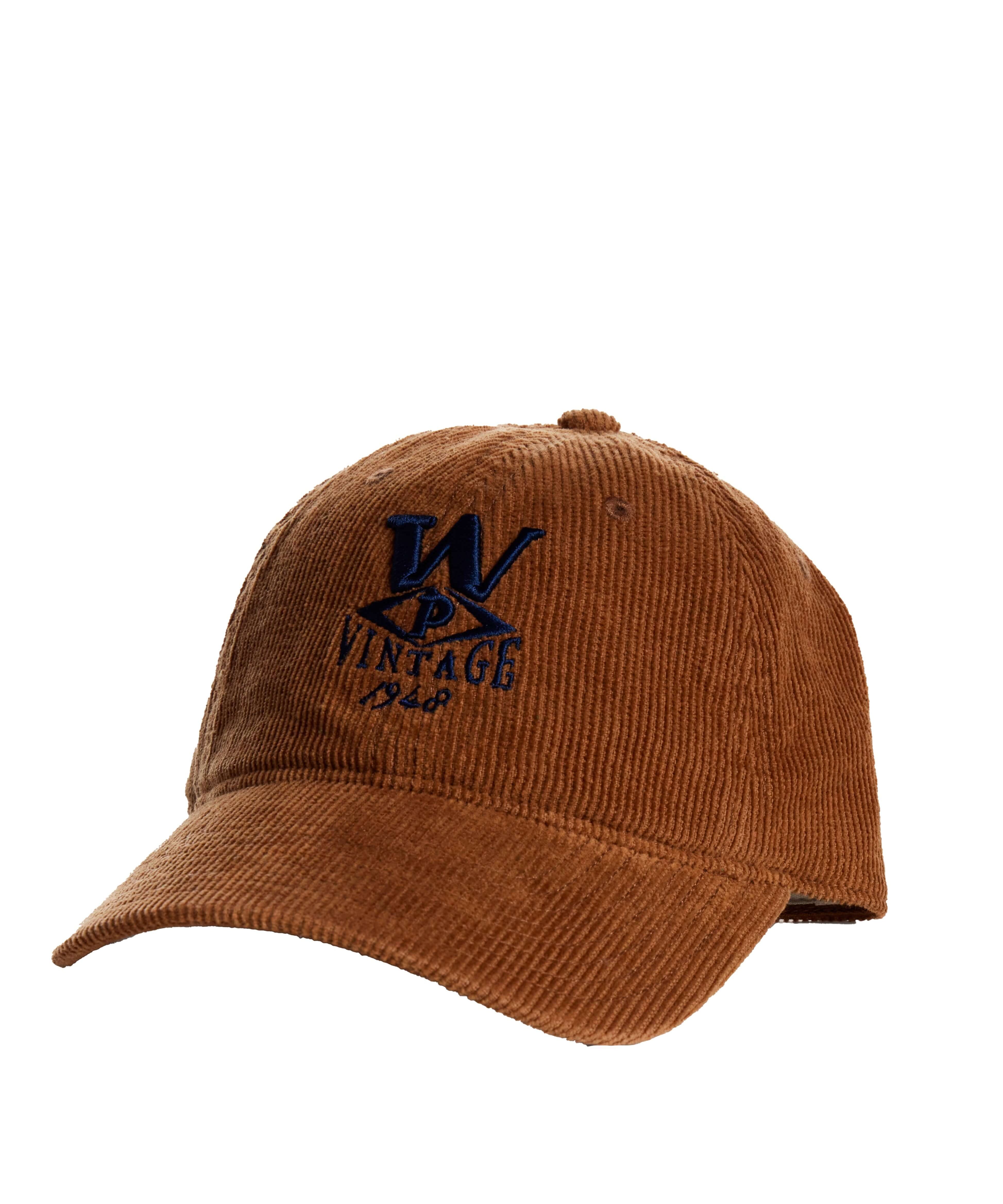 Corduroy Relaxed Hat in Brown featuring vintage logo design, perfect for stylish warmth this season.