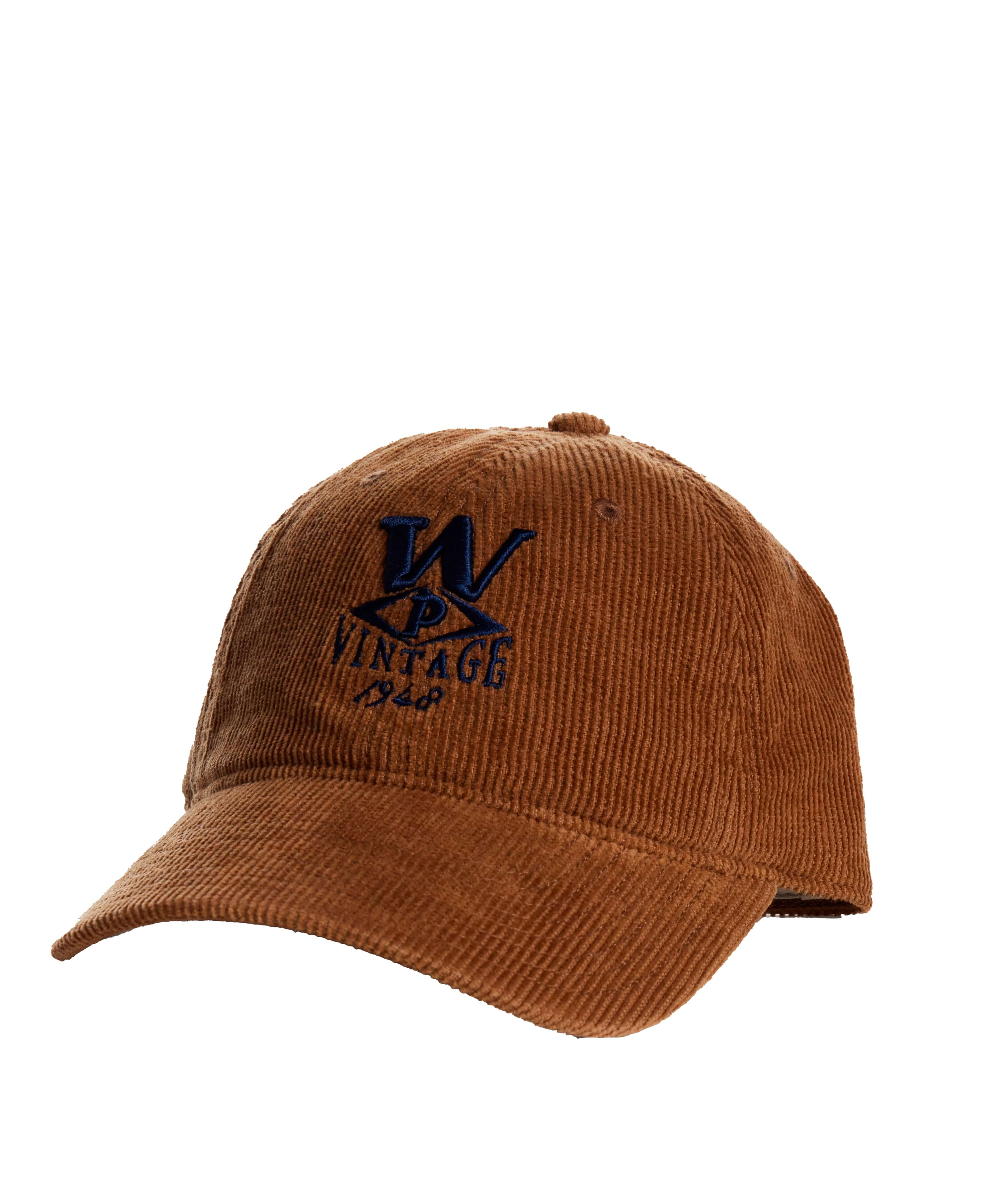 Corduroy Relaxed Hat in Brown featuring vintage logo design, perfect for stylish warmth this season.