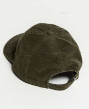 Back view of the Corduroy Relaxed Hat in Olive, showcasing soft fabric and adjustable strap.