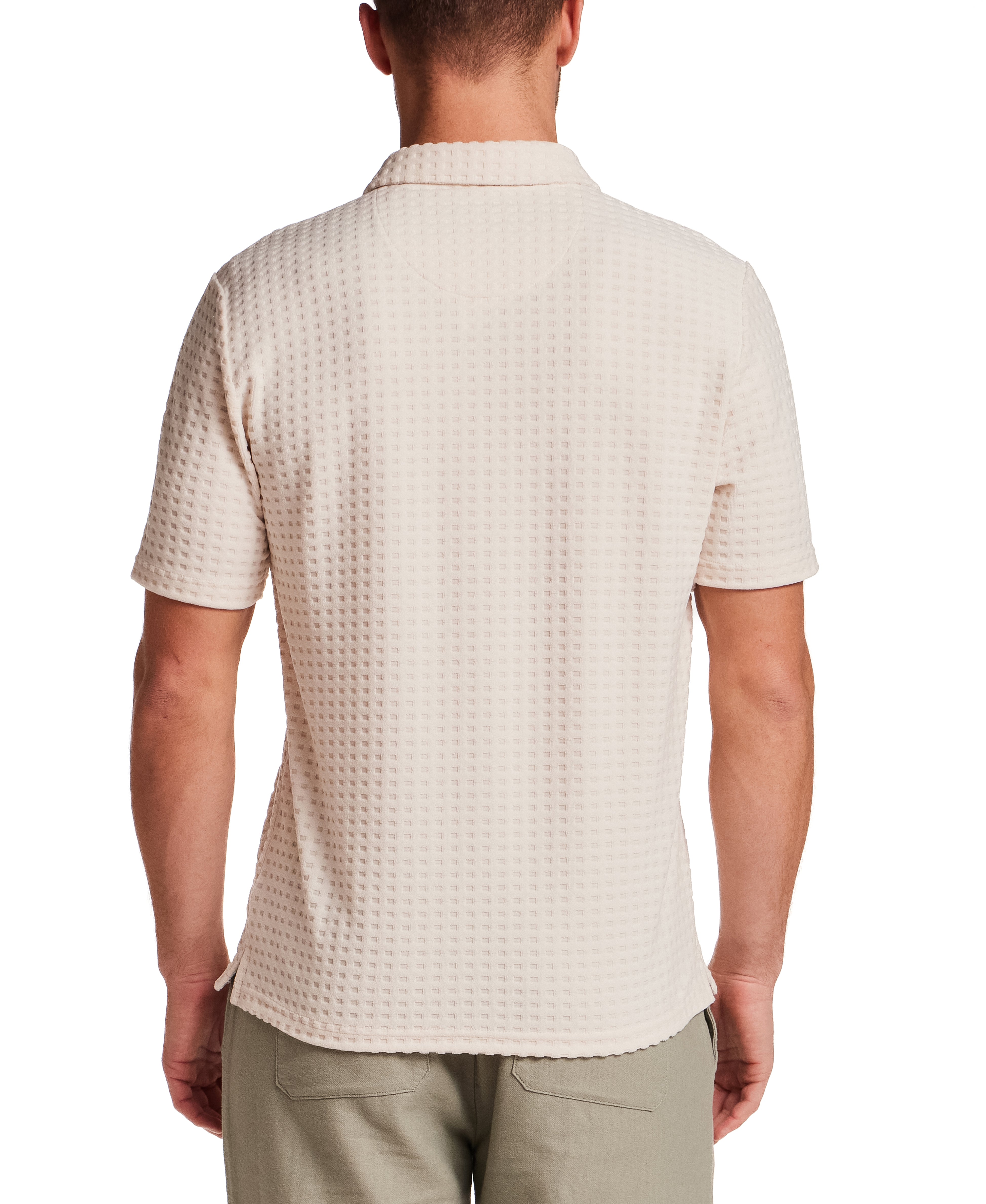 Textured Grid Knit Shirt in Cream