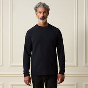 Crinkle Scuba Crew Neck in Black - Long sleeve crew neck shirt made from textured scuba knit fabric.
