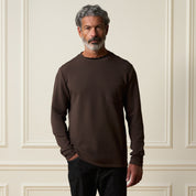 Crinkle Scuba Crew Neck in Brown, long sleeve crew neck made from soft scuba knit fabric.