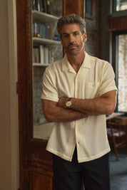 Crinkle Texture Camp Collar Shirt in Cream