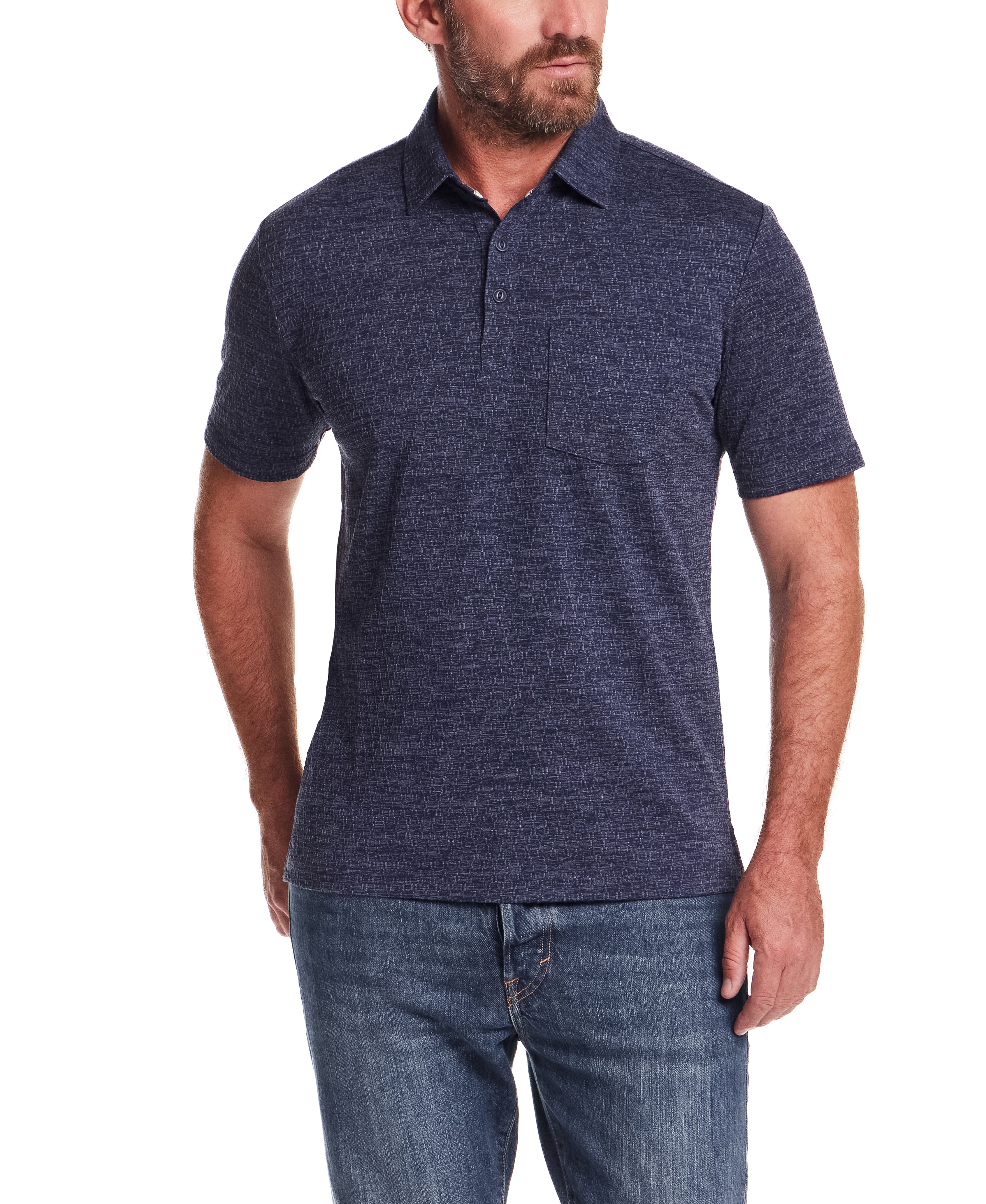 Diamond Texture Polo in Maritime Blue