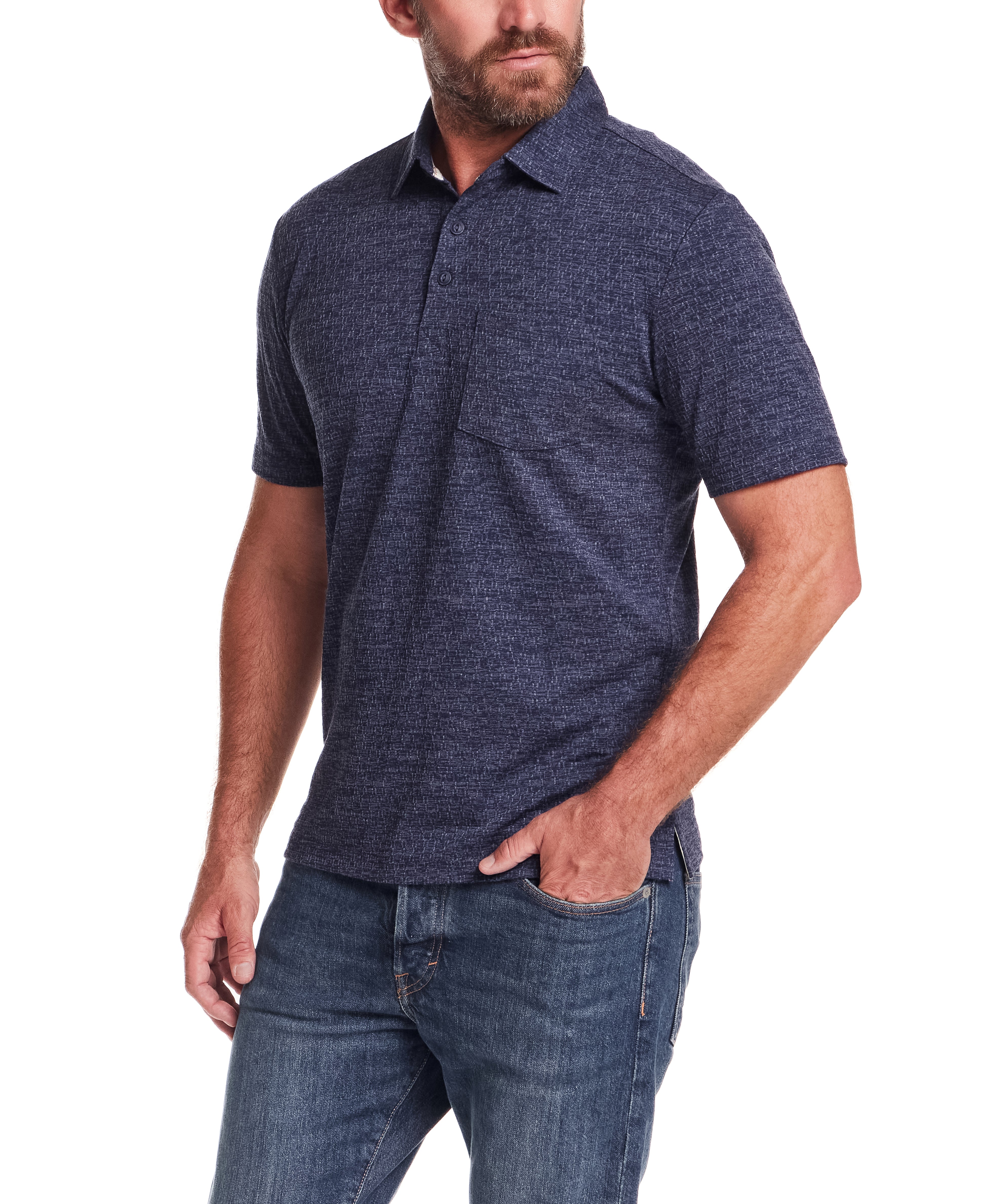 Diamond Texture Polo in Maritime Blue