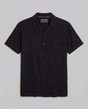 The Dobby Camp Collar Shirt in Black, short sleeve, button-front, chest pocket, lightweight rayon.