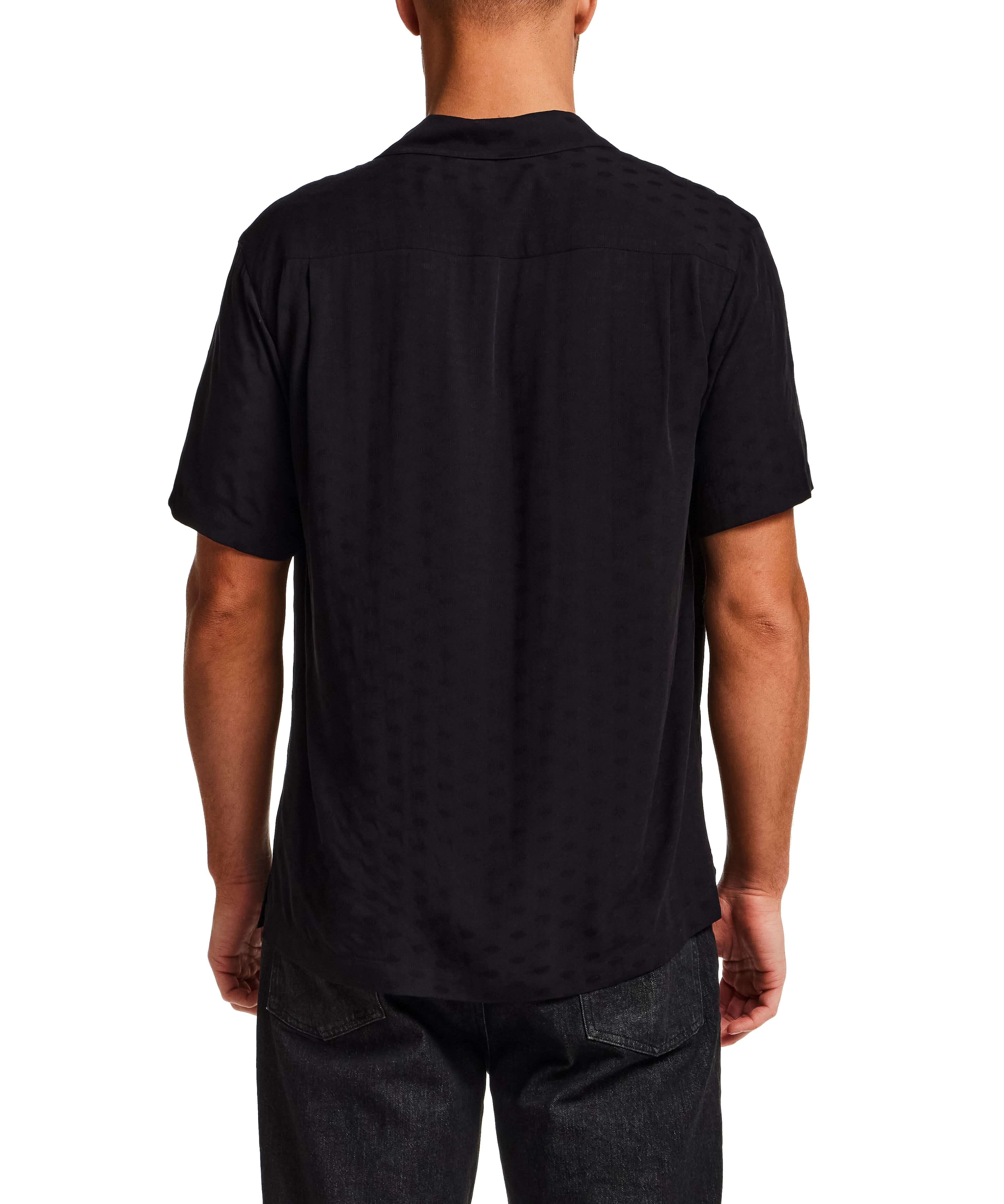 The Dobby Camp Collar Shirt in Black showing back view, lightweight rayon with subtle texture and relaxed fit.