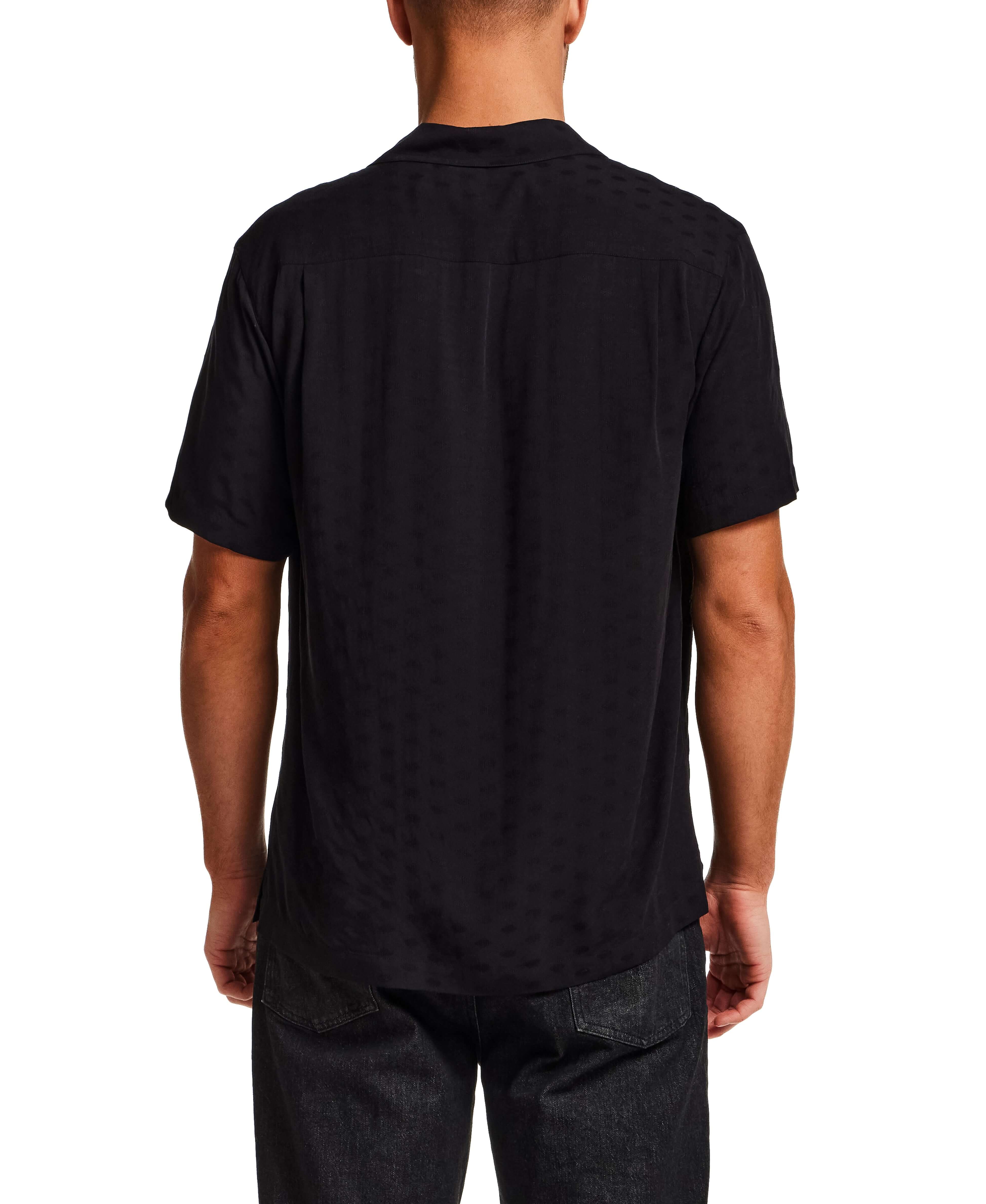 The Dobby Camp Collar Shirt in Black showing back view, lightweight rayon with subtle texture and relaxed fit.