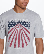 Graphic Tee In Grey Heather featuring outdoor inspired graphics and a soft crewneck design.