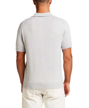 Grid Yoke Polo Sweater in Light Grey