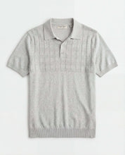 Grid Yoke Polo Sweater in Light Grey