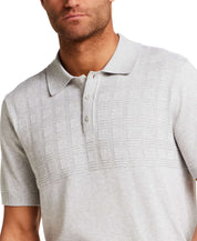 Grid Yoke Polo Sweater in Light Grey