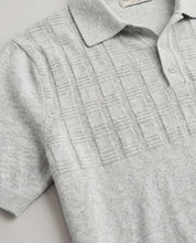 Grid Yoke Polo Sweater in Light Grey