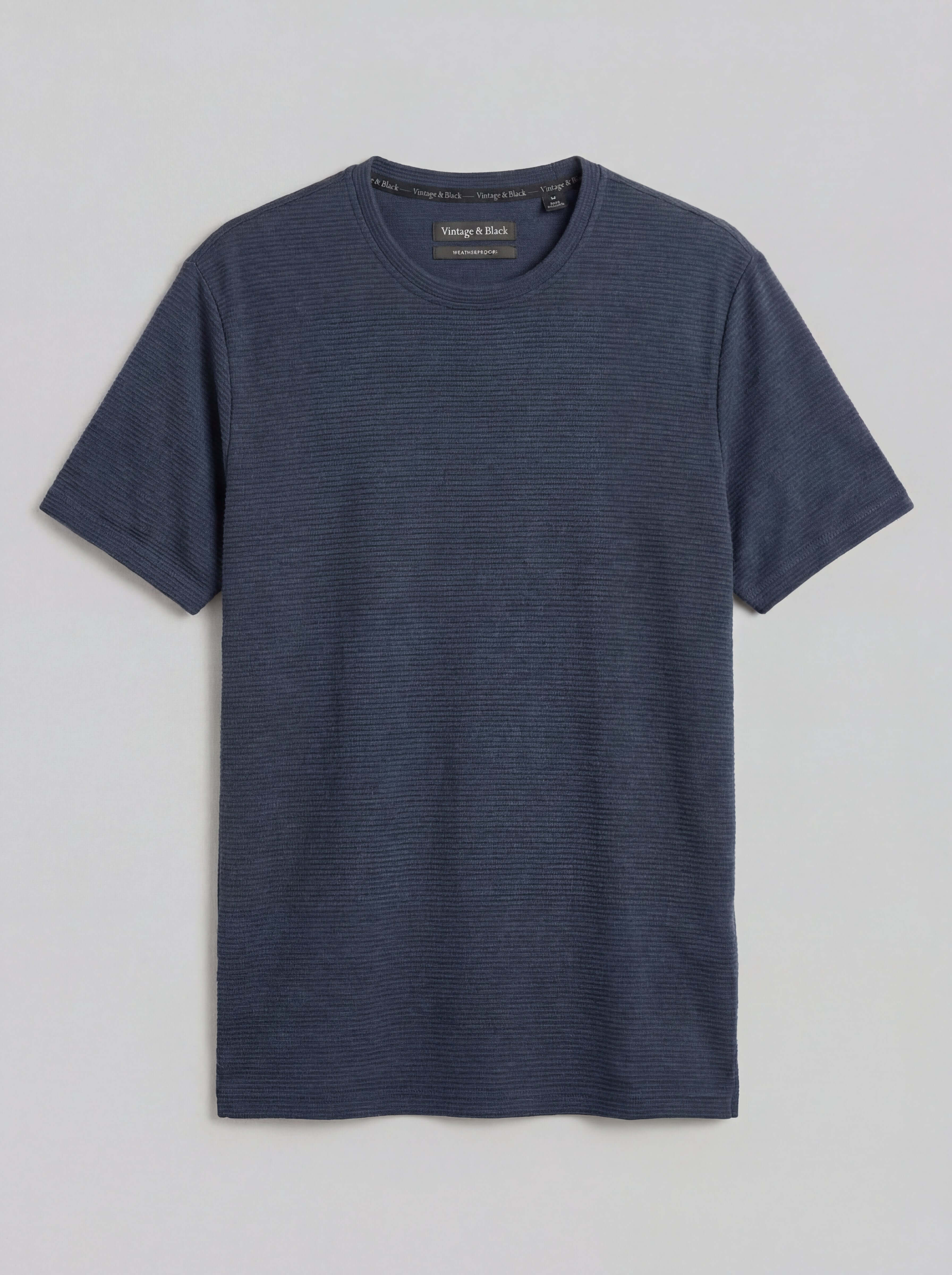 Horizontal Rib Tee in Navy featuring soft modal blend and subtle horizontal ribbing design.