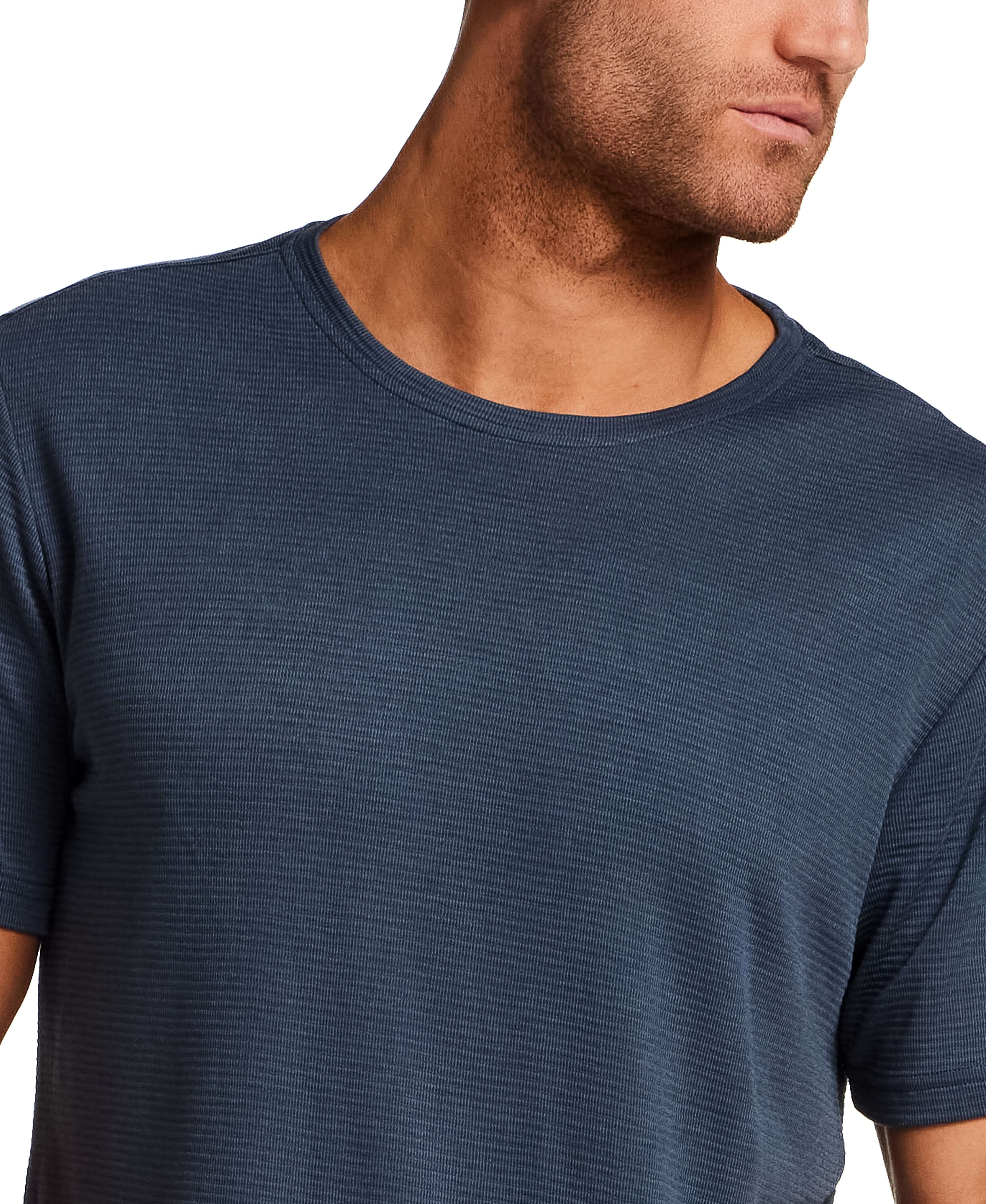 Horizontal Rib Tee in Navy featuring a crew neckline and subtle ribbed texture, perfect for layering or wearing alone.