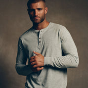 Long Sleeve Brushed Jersey Henley In Light Grey Heather