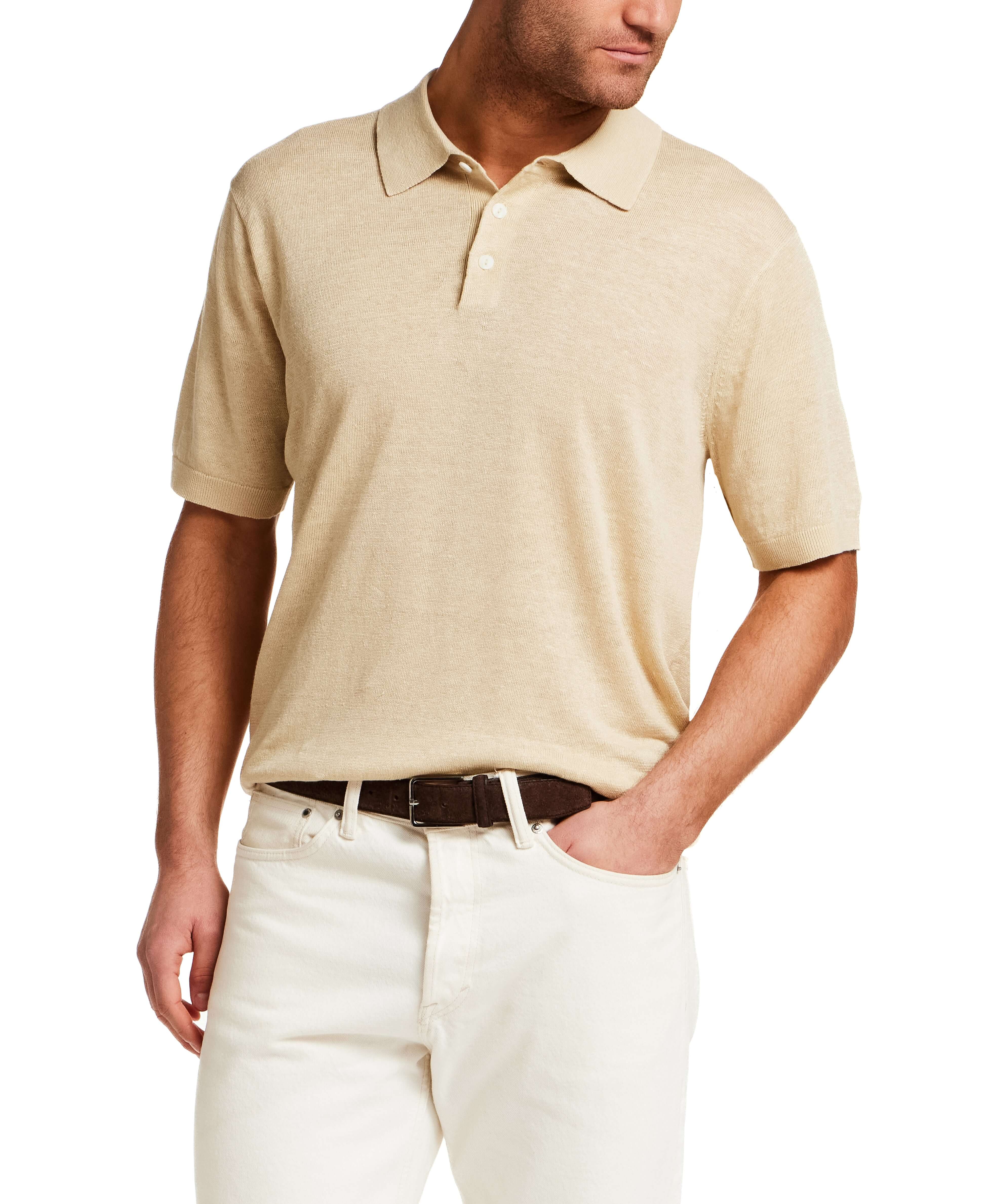 The Linen Polo Sweater in Bleached Sand