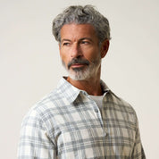 Long Sleeve Brushed Flannel Overshirt in White Plaid