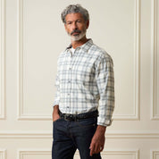 Long Sleeve Brushed Flannel Overshirt in White Plaid