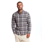 Men's long sleeve brushed flannel shirt in sleet, featuring a classic plaid pattern and button-down collar.