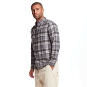 Men's long sleeve brushed flannel shirt in sleet with a classic plaid pattern, perfect for layering and casual wear.