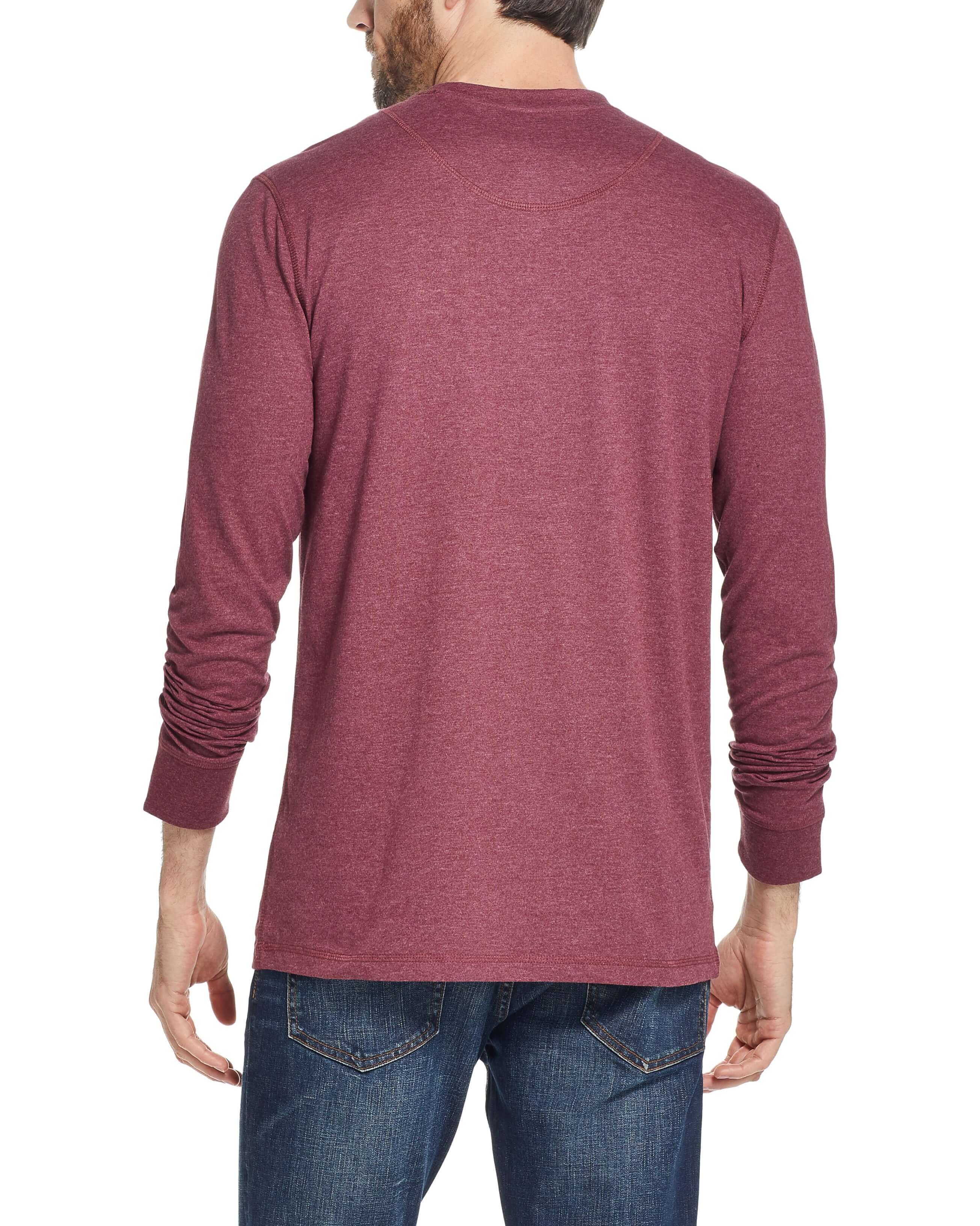 Long Sleeve Brushed Henley in Cabernet Heather