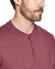 Long Sleeve Brushed Henley in Cabernet Heather