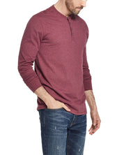 Long Sleeve Brushed Henley in Cabernet Heather