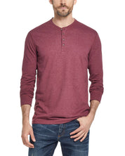Long Sleeve Brushed Henley in Cabernet Heather