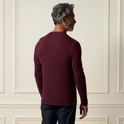 Long Sleeve Crew Neck in Burgundy, back view of a man wearing a burgundy crew neck shirt.