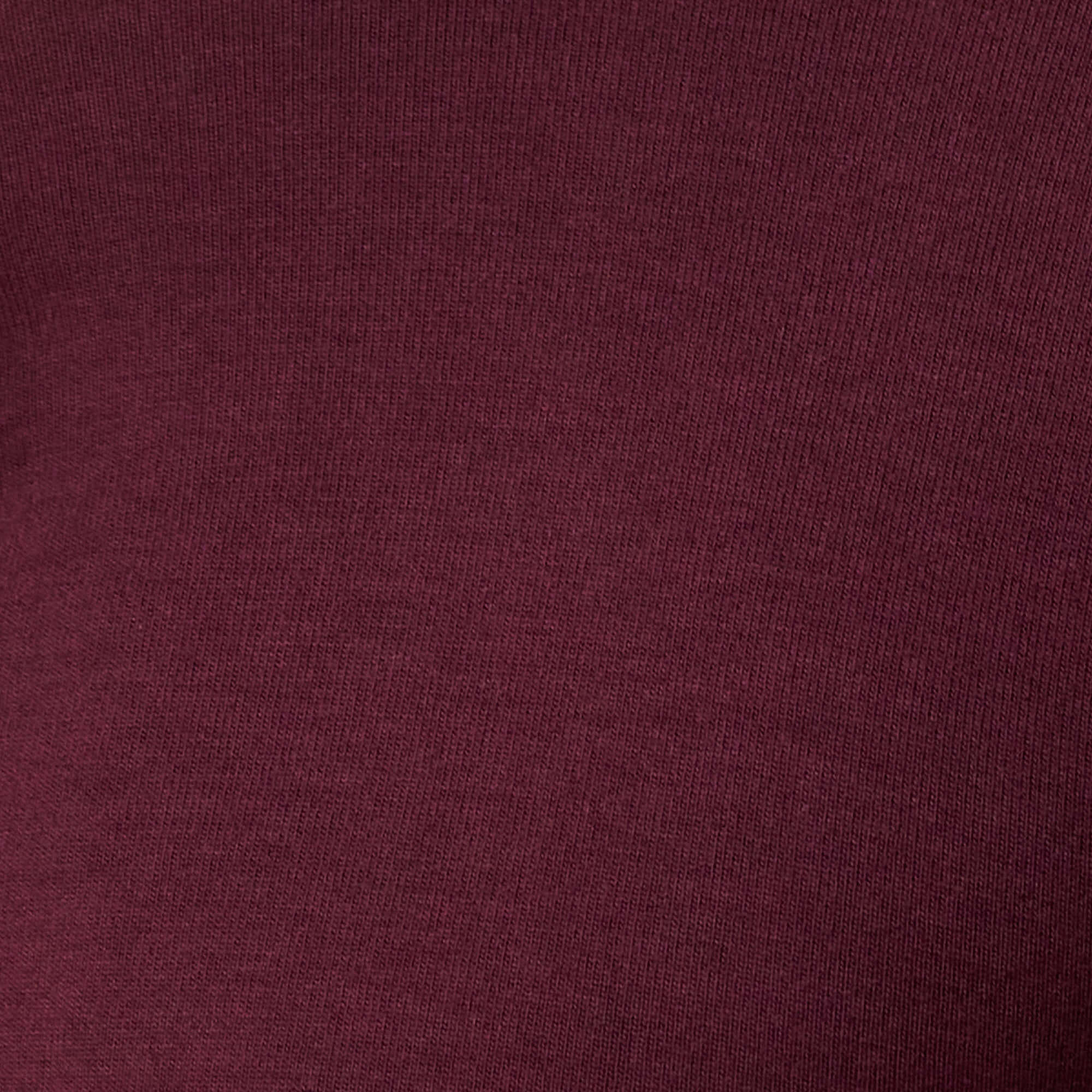 Close-up of fabric texture in Long Sleeve Crew Neck in Burgundy, showcasing its softness and rich color.