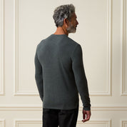 Long Sleeve Crew Neck in Charcoal, showcasing a man from the back, highlighting the relaxed fit and smooth finish.