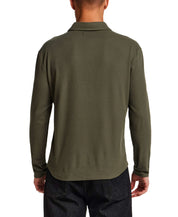 Long Sleeve Mini Waffle Polo in Olive, back view showcasing soft mini waffle texture and long sleeves.