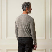 Long Sleeve Mixy Henley in Dark Brown seen from the back, showcasing its textured fabric and regular fit.