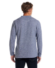 Back view of Long Sleeve Mixy Henley in Navy, showcasing the soft thermal fabric and classic design.