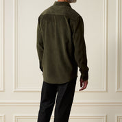 Back view of Long Sleeve Solid Cord Button Down in Olive, showcasing soft corduroy texture and classic styling.