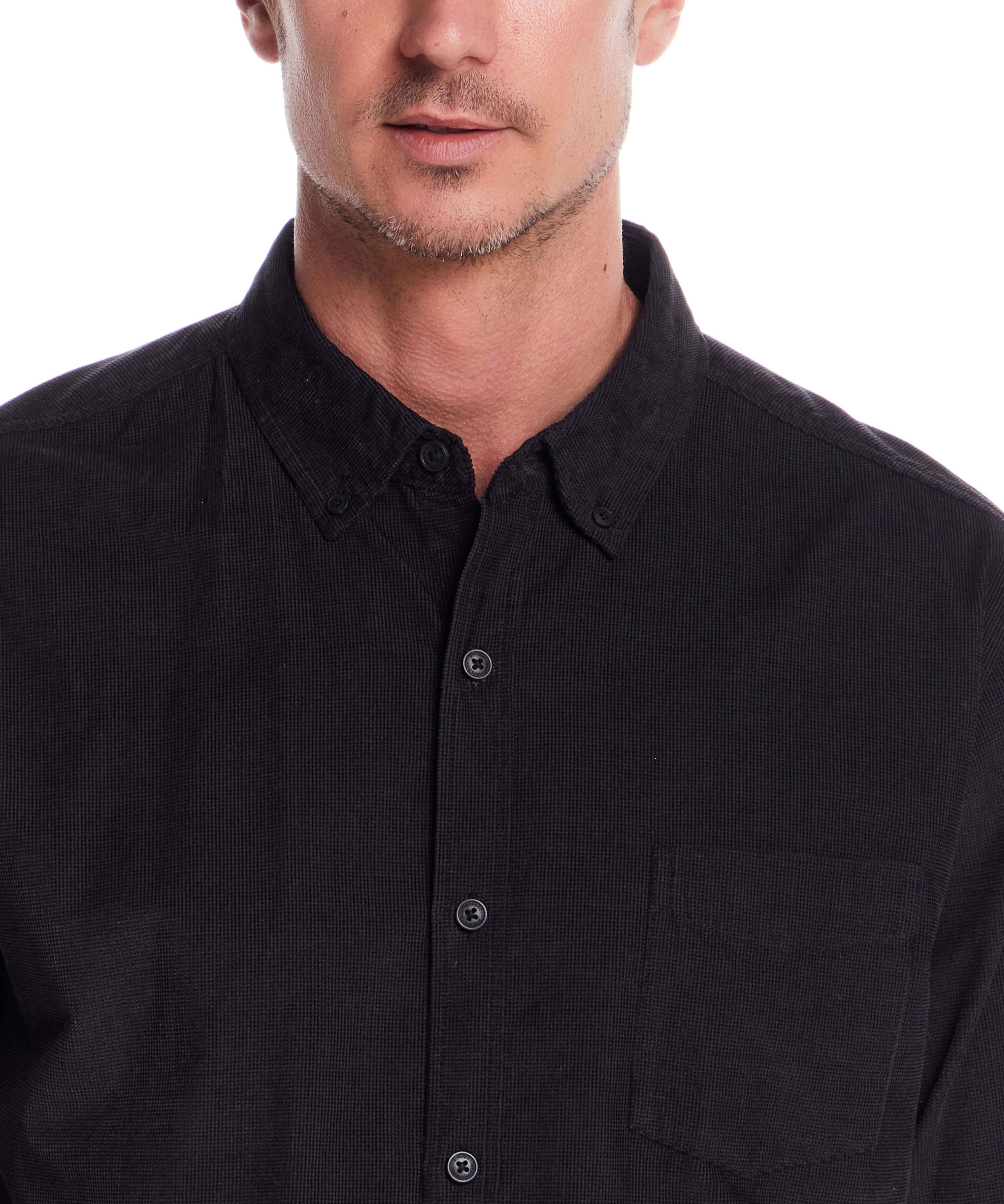 Long Sleeve Pebble Corduroy Shirt in Forged Iron, featuring a button-down collar and single chest pocket.