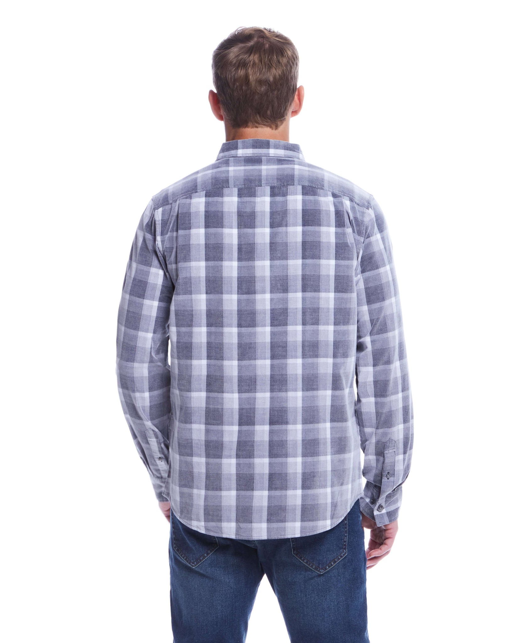grey plaid dress shirt Customize Devon & Jones Mens Crown Collection Glen Plaid Woven Shirt