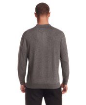 Long Sleeve Polo Sweater in Medium Grey shown from the back with a refined knit and comfortable fit.