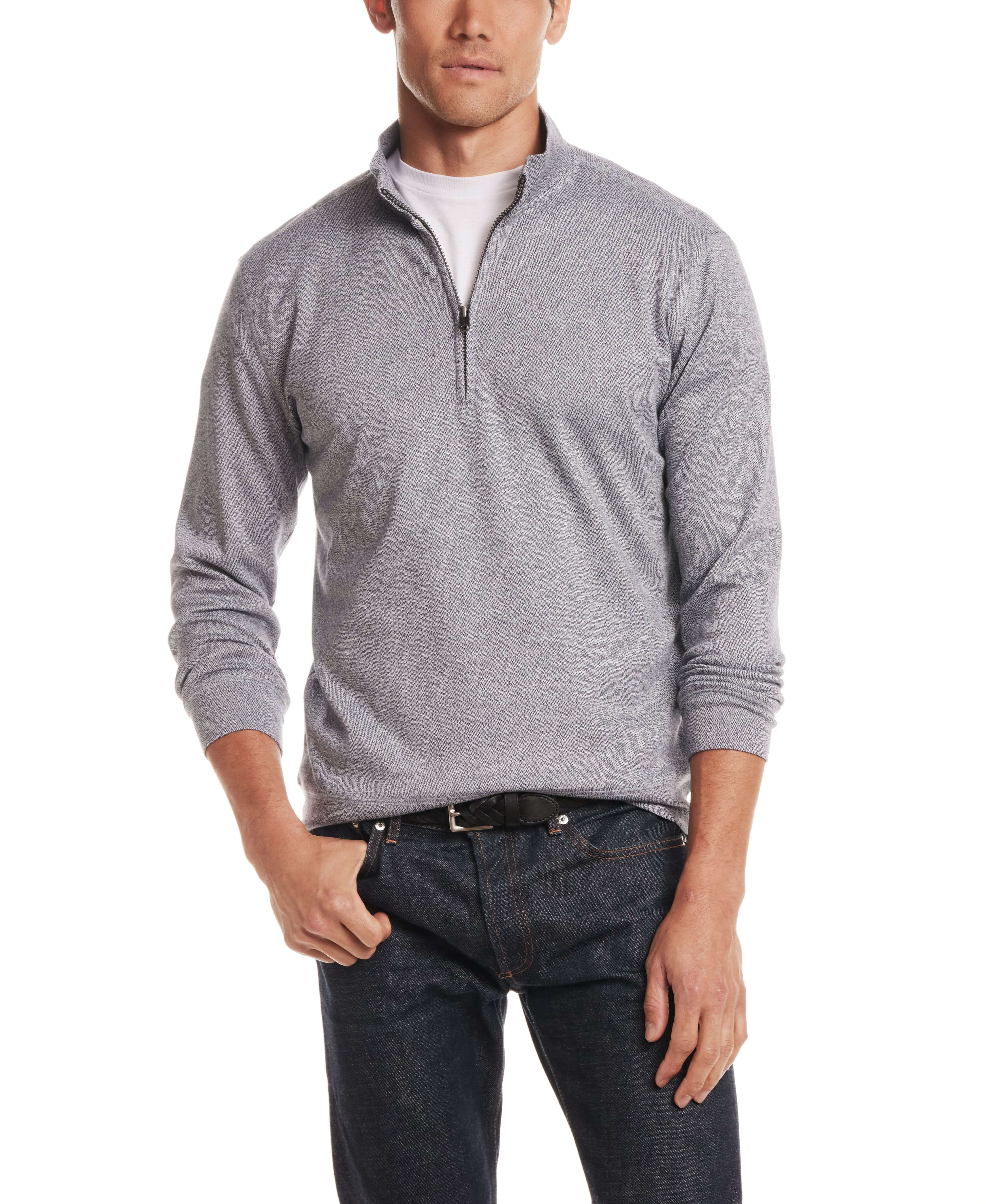 Long Sleeve Quarter Zip in Maritime Blue worn by a man, featuring a mock neck and quarter-zip closure.