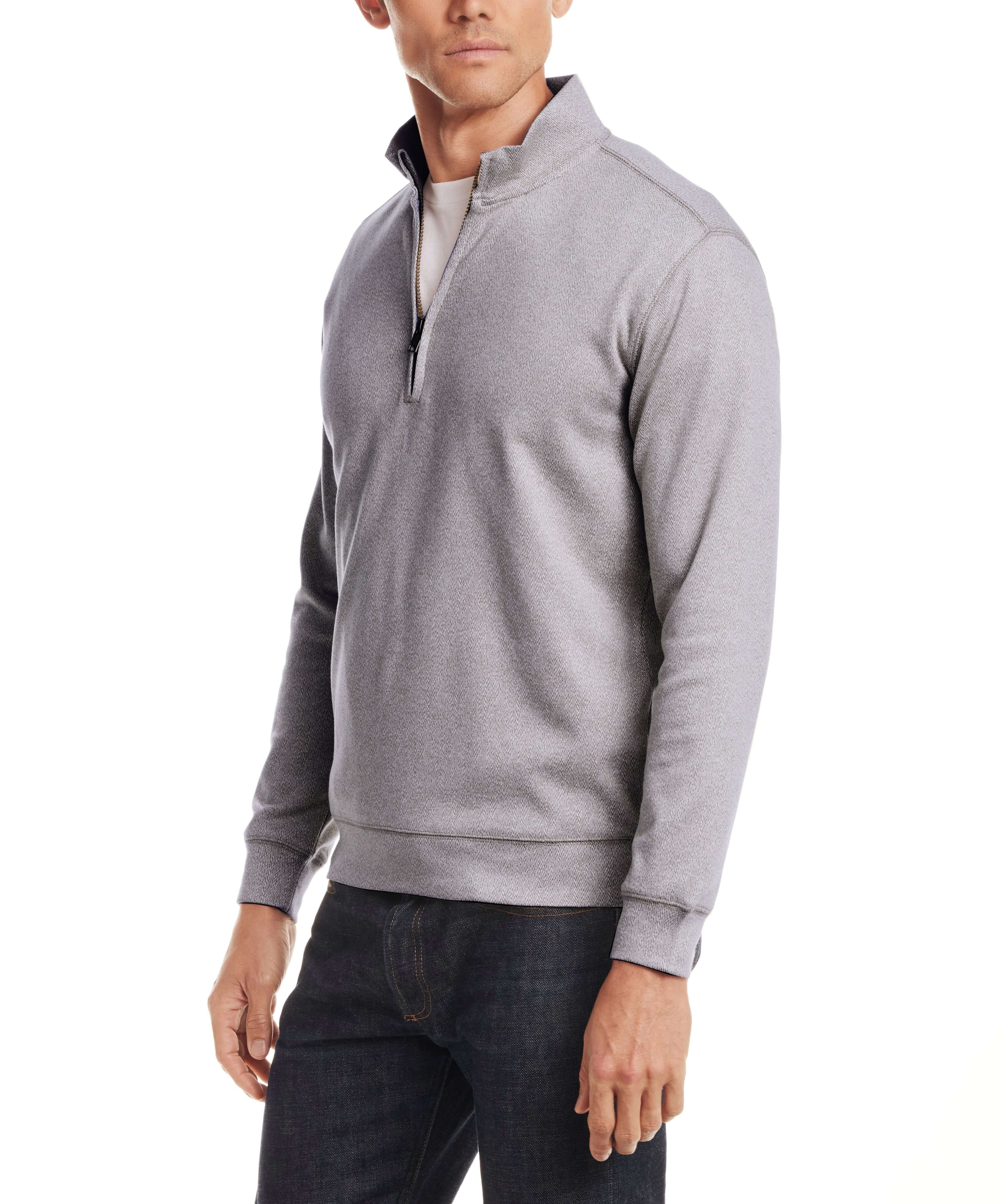 Long Sleeve Quarter Zip in Maritime Blue model showcasing regular fit pullover style with quarter-zip closure and long sleeves.